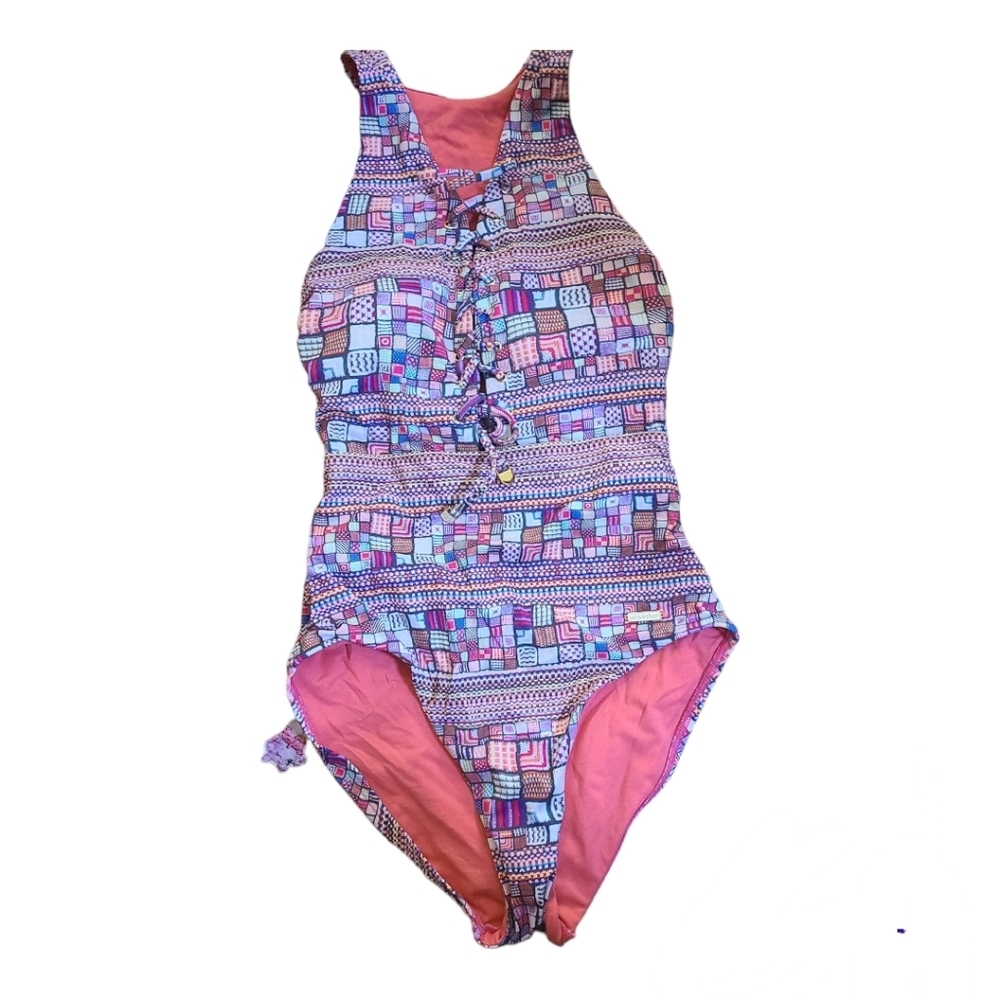 Sun Seeker, One piece Multi color bathing suit. Size 4.